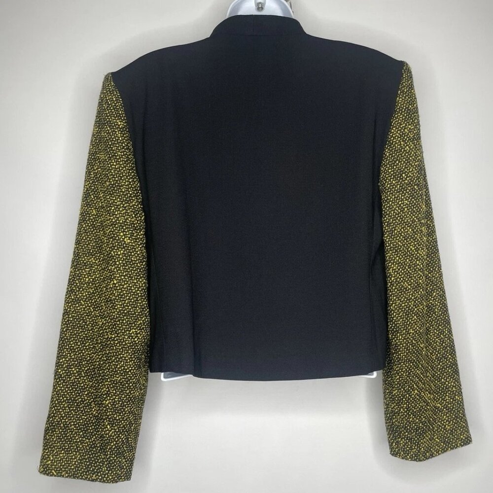Vintage 90s City Girl Black Yellow Tweed Plaid Cropped Open Front Blazer Size 6 - Picture 5 of 10